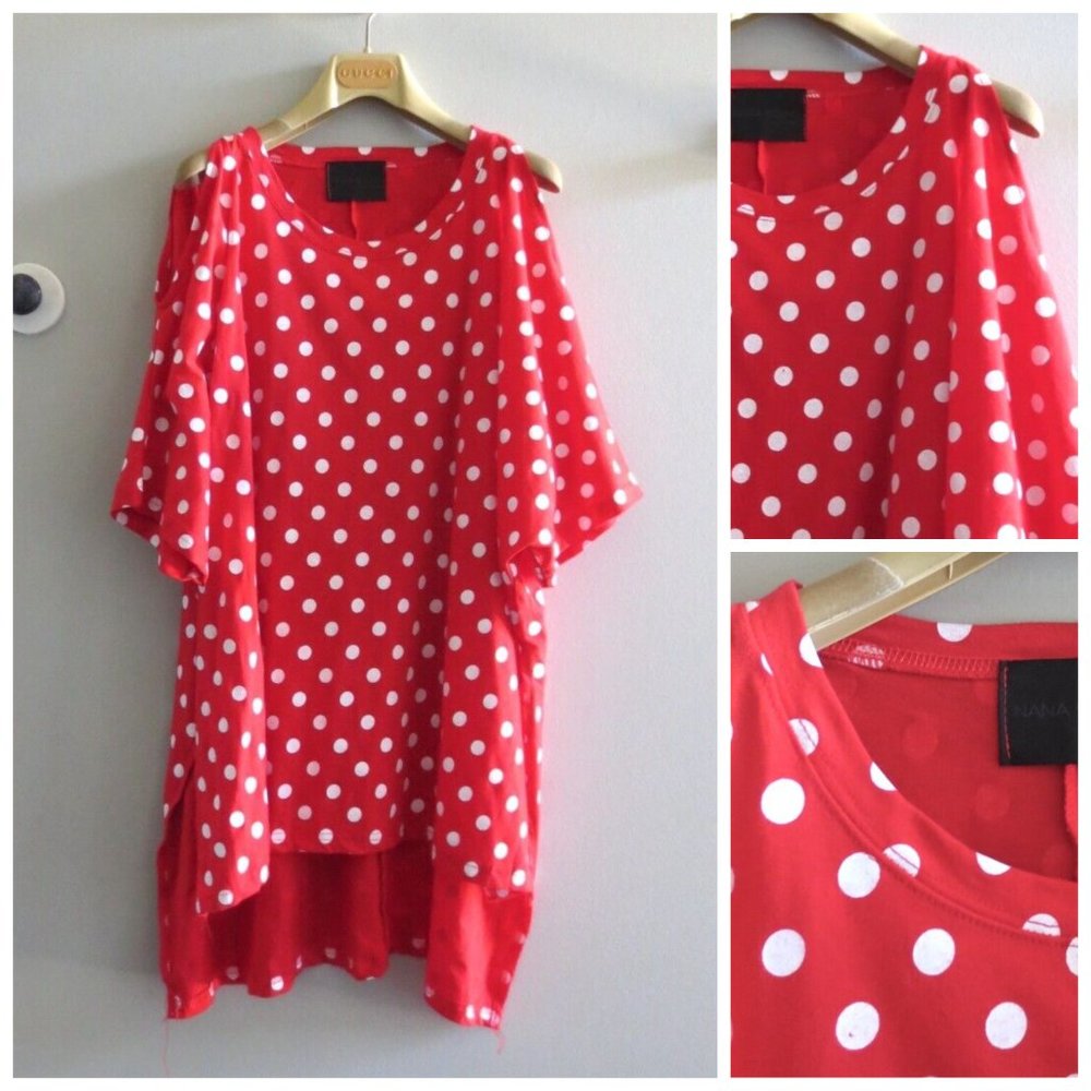 NEW NANA SOUND WOMEN'S POLKA DOT OPEN SHOULDER T-SHIRT